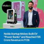 Mobec portable EV charging unit highlighting the ₹35 crore FY26 revenue milestone.