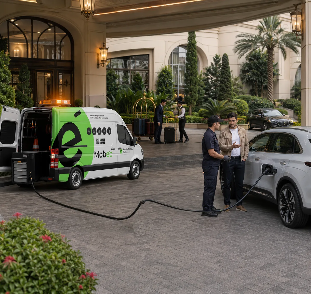 Electric car charging using Mobec mobile EV charging van