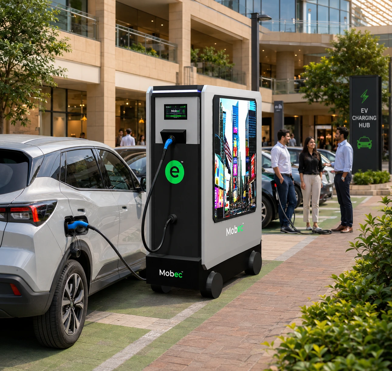 Mobec Lightning EV charger with 7-inch touchscreen display